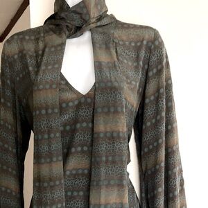 Geren Ford + Anthro 100% Silk Geo Print Double Bow/Tie Front Medium